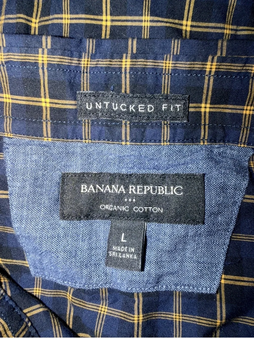Banana Republic Men’s Large Untucked Fit Plaid Organic Cotton Shirt
